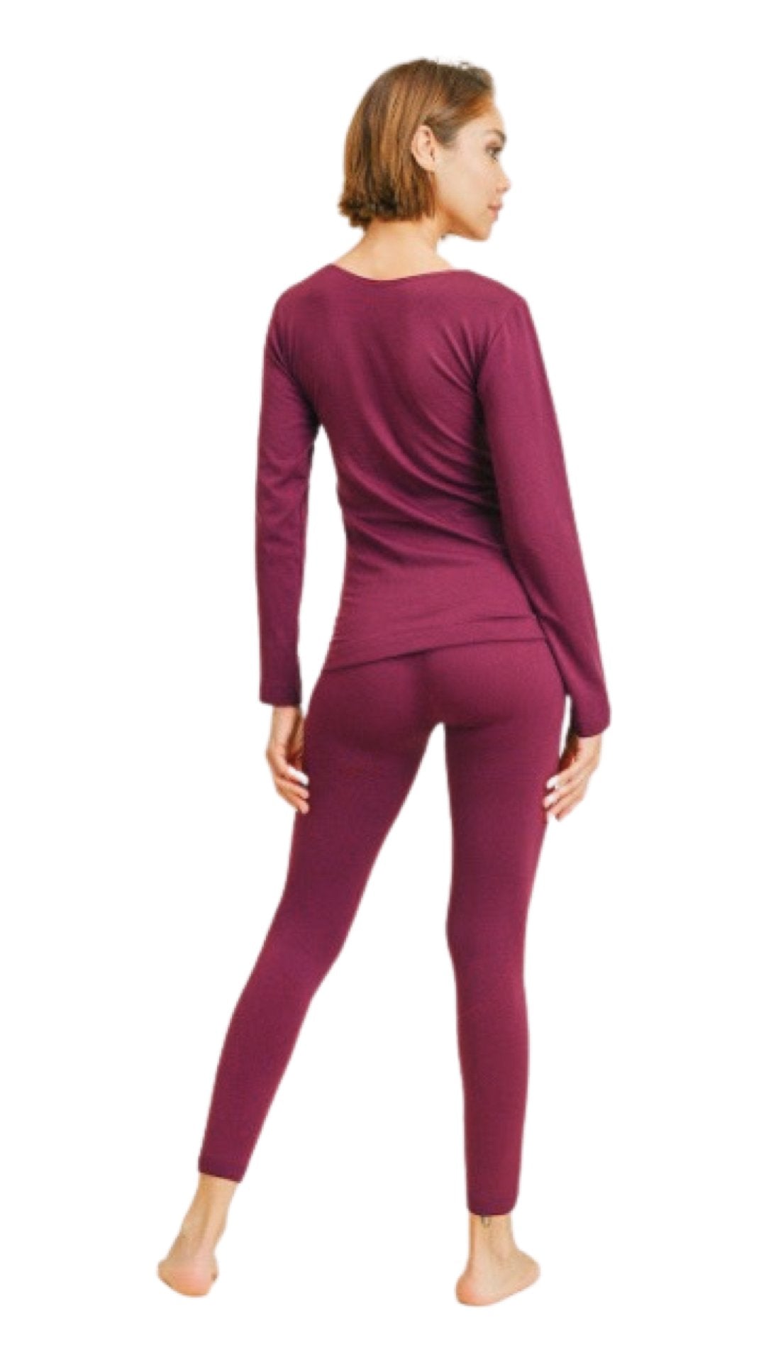 Fleece Lined Seamless Top and Leggings Burgundy - Model Express Vancouver