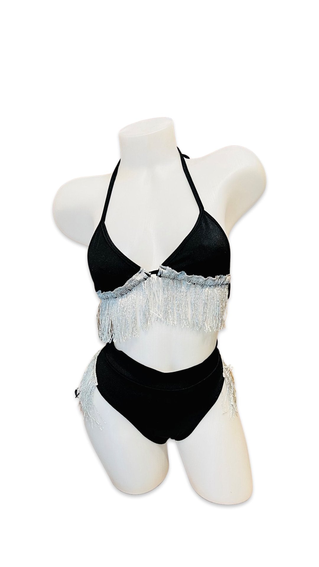 Fringe High Waist Bikini Set Black - Model Express VancouverBikini