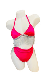 Fringe High Waist Bikini Set Pink - Model Express VancouverBikini