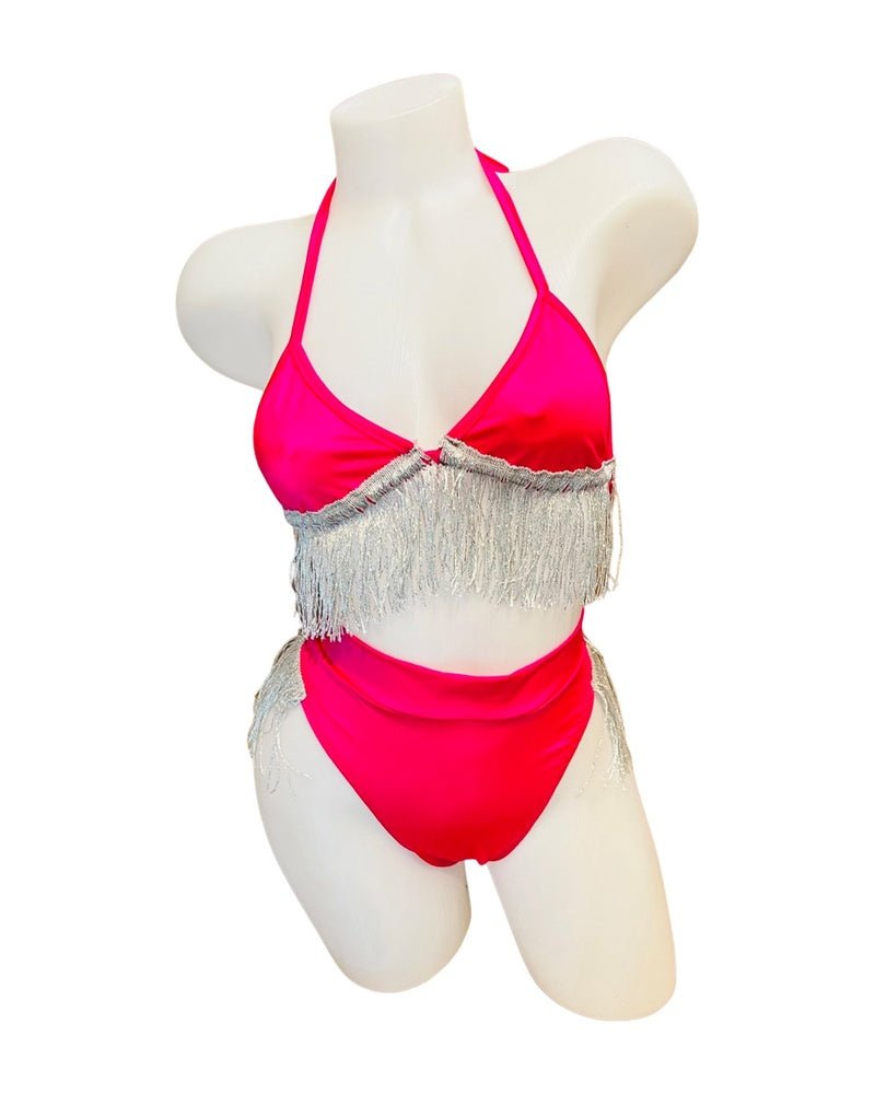 Fringe High Waist Bikini Set Pink - Model Express Vancouver