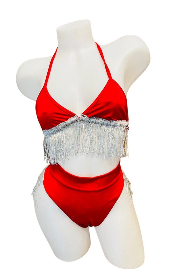 Fringe High Waist Bikini Set Red - Model Express Vancouver