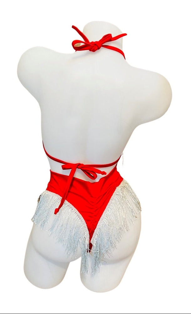 Fringe High Waist Bikini Set Red - Model Express Vancouver