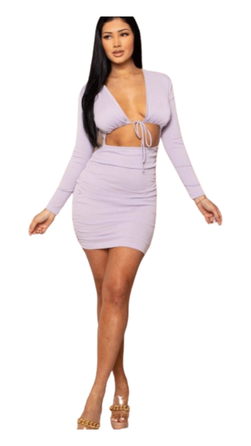 Front Tie Long Sleeve Dress Lilac - Model Express VancouverClothing
