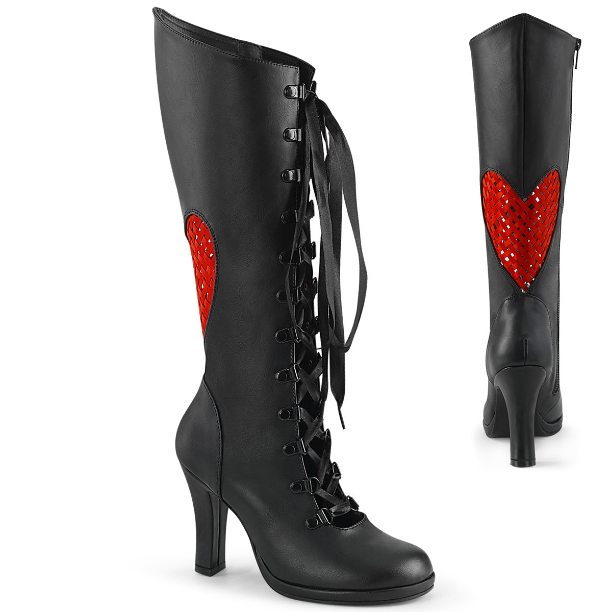 Demonia Glam-243 - Blk Vegan Leather- Red Satin