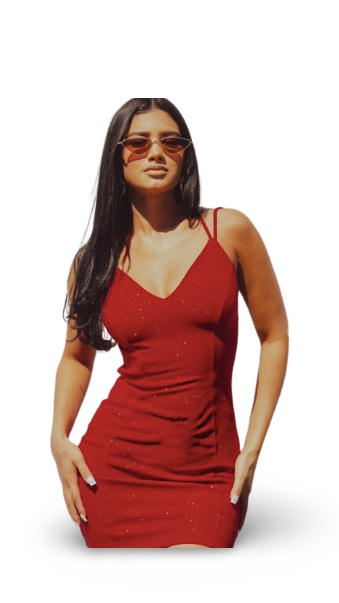 Glitter Back Strap Mini Dress Red - Model Express VancouverClothing