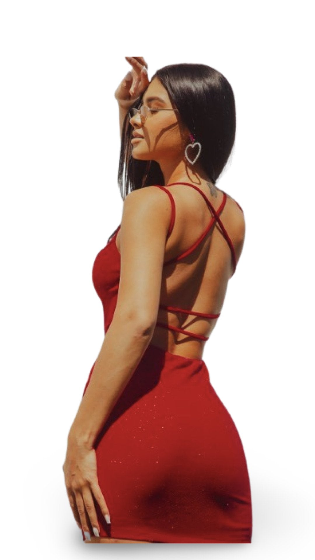 Glitter Back Strap Mini Dress Red - Model Express VancouverClothing