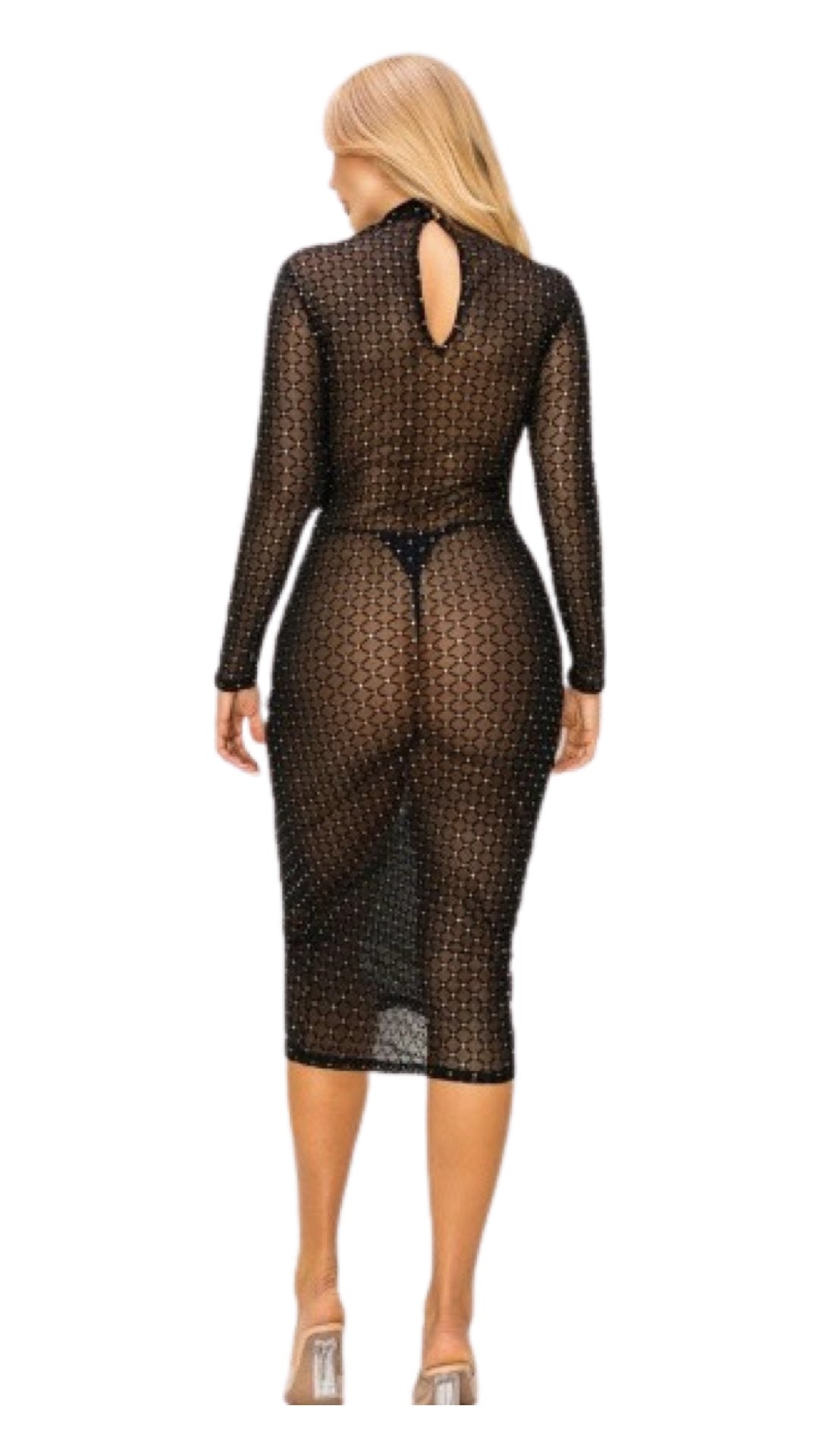 Glitter Long Sleeve Sheer Dress Black - Model Express Vancouver