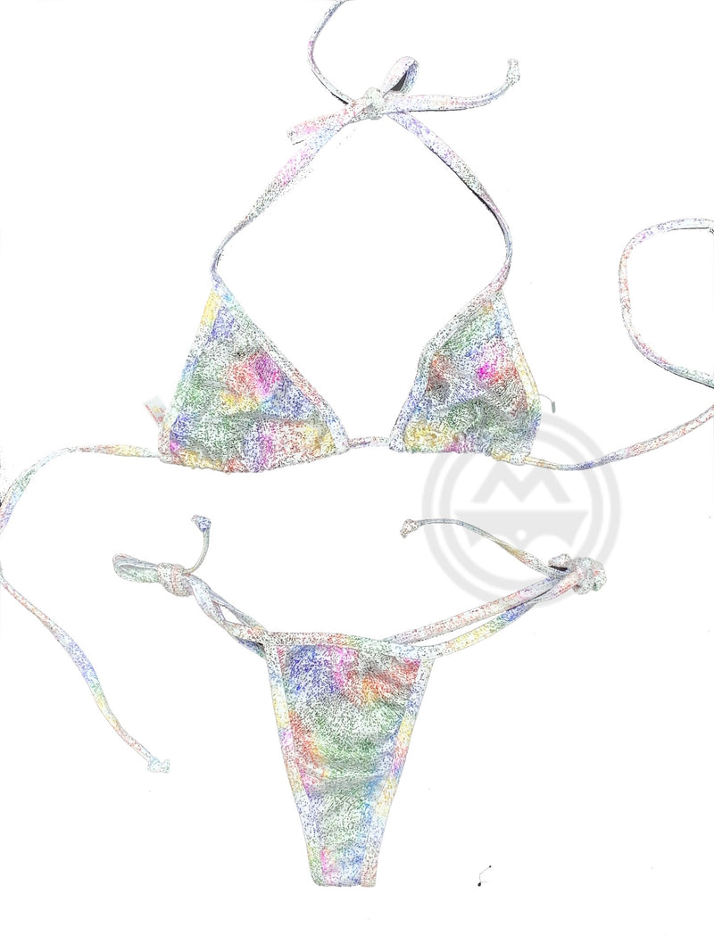 Glitter Spandex 2 Piece Micro Bikini - White - Model Express VancouverBikini