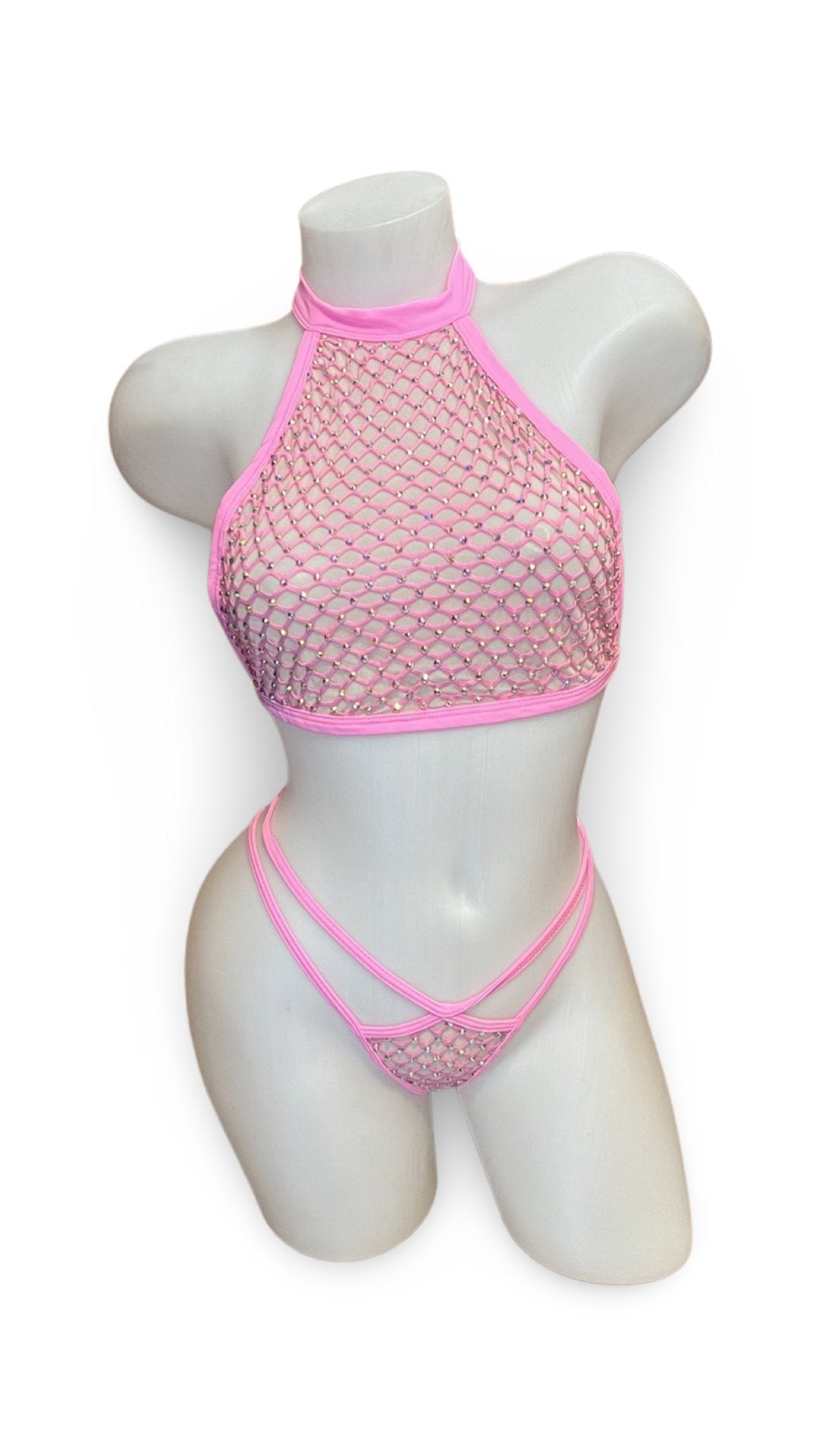 Halter Top Crystal Bikini - Baby Pink - Model Express VancouverLingerie