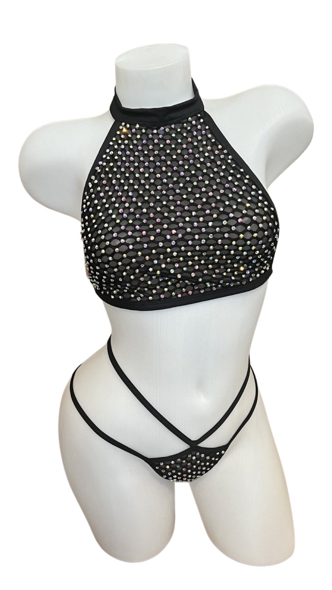 Halter Top Crystal Bikini - Black - Model Express VancouverLingerie