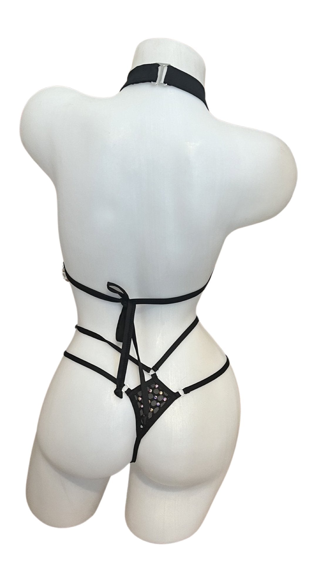 Halter Top Crystal Bikini - Black - Model Express VancouverLingerie