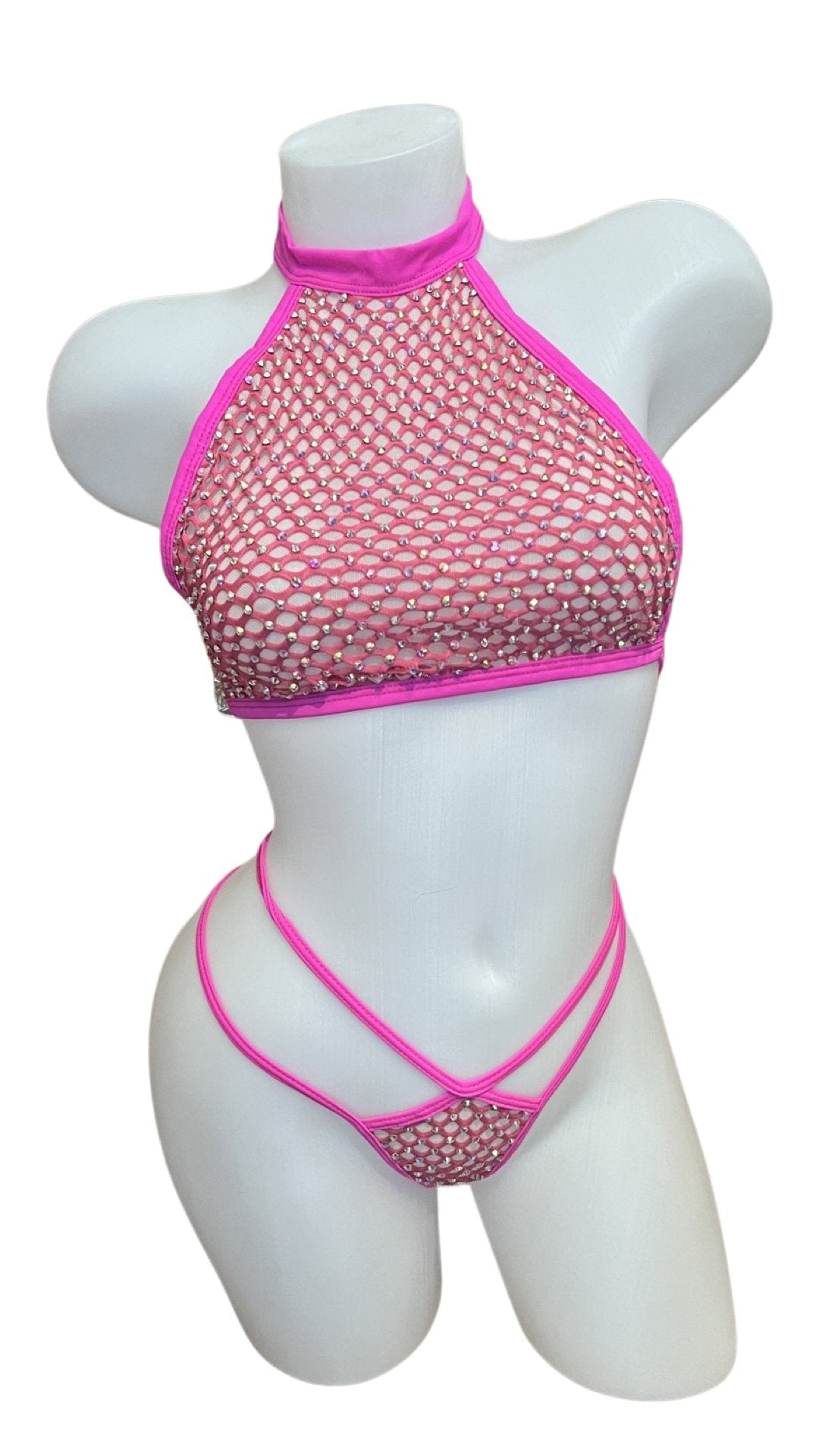 Halter Top Crystal Bikini - Fuchsia - Model Express VancouverLingerie