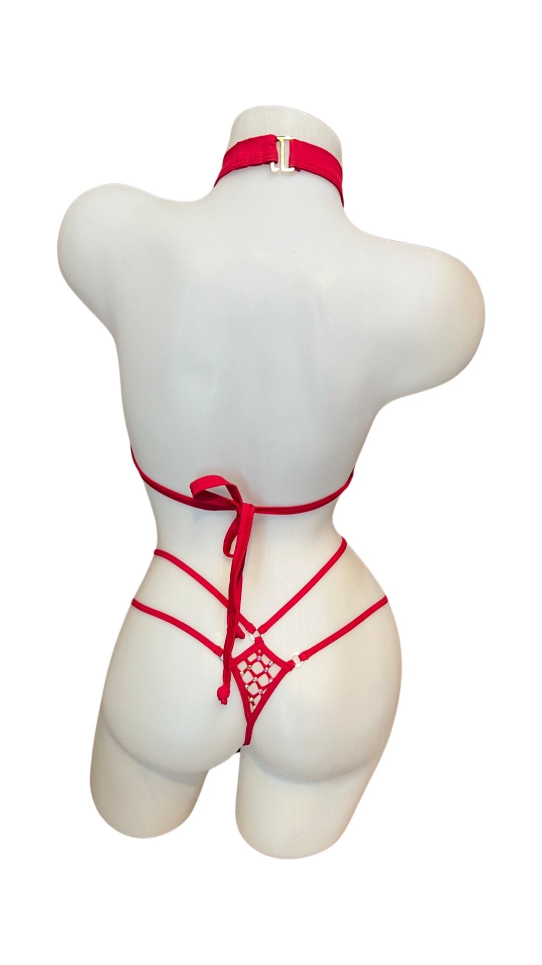 Halter Top Crystal Bikini - Red - Model Express VancouverLingerie
