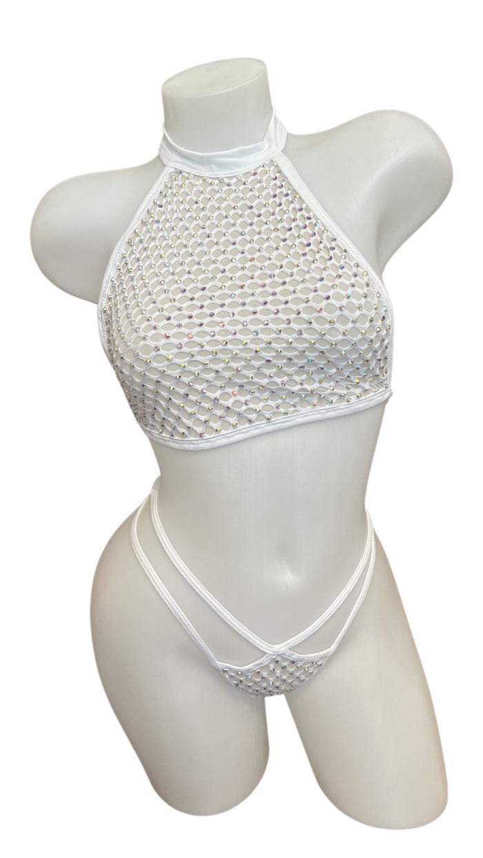 Halter Top Crystal Bikini - White - Model Express VancouverLingerie