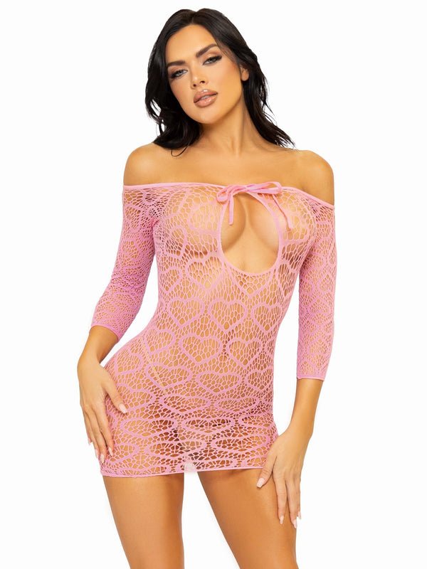 Heart Net Mini Dress Pink - Model Express VancouverLingerie