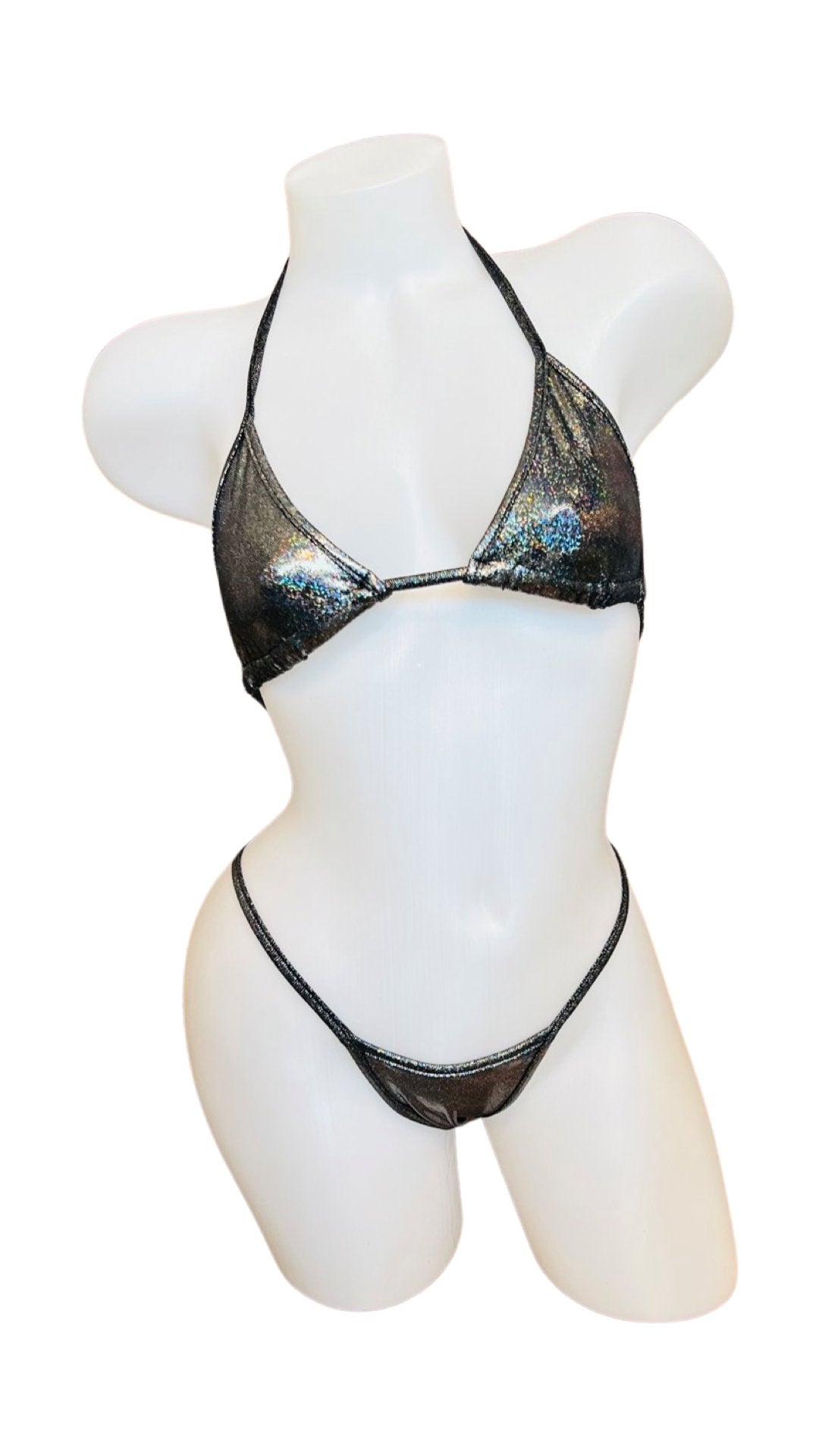 Holographic Triangle Top and Thong Black - Model Express VancouverLingerie
