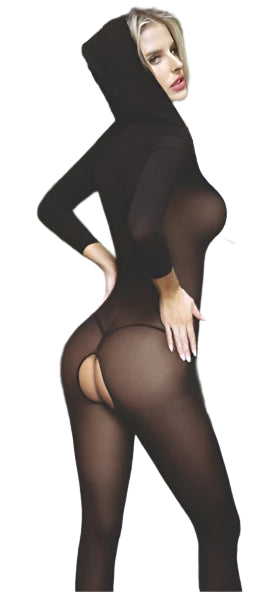 Hooded Opaque Bodystocking Black - Model Express VancouverLingerie