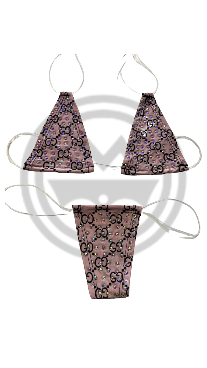Rhinestone Micro Bikini - Design Pink/Black