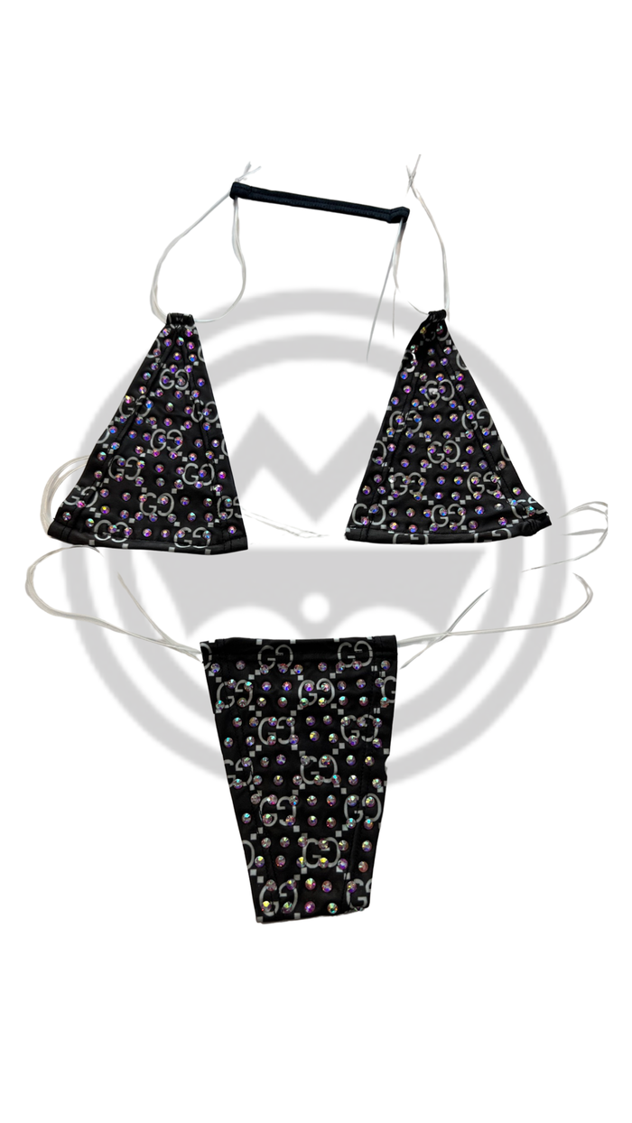 Rhinestone Micro Bikini - Design Black
