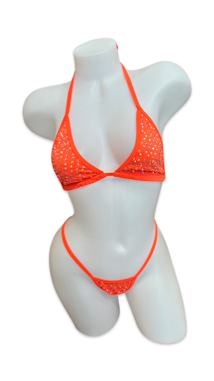 Rhinestone Bikini Baby Neon Orange