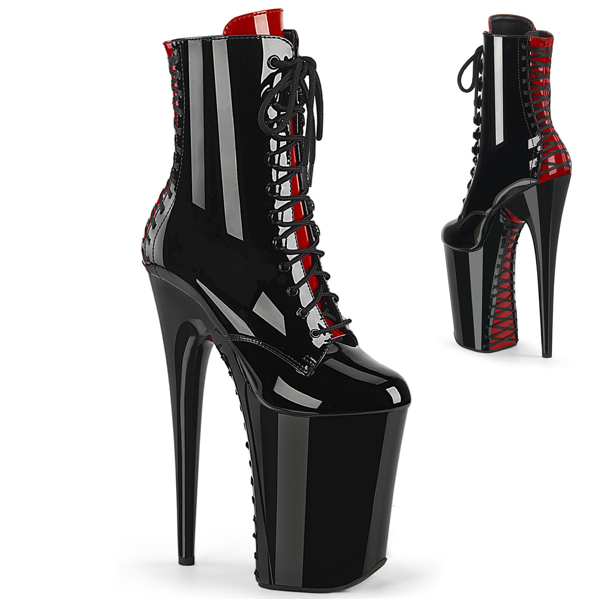 Pleasers Infinity-1020Fh - Blk-Red Pat/Blk-Red