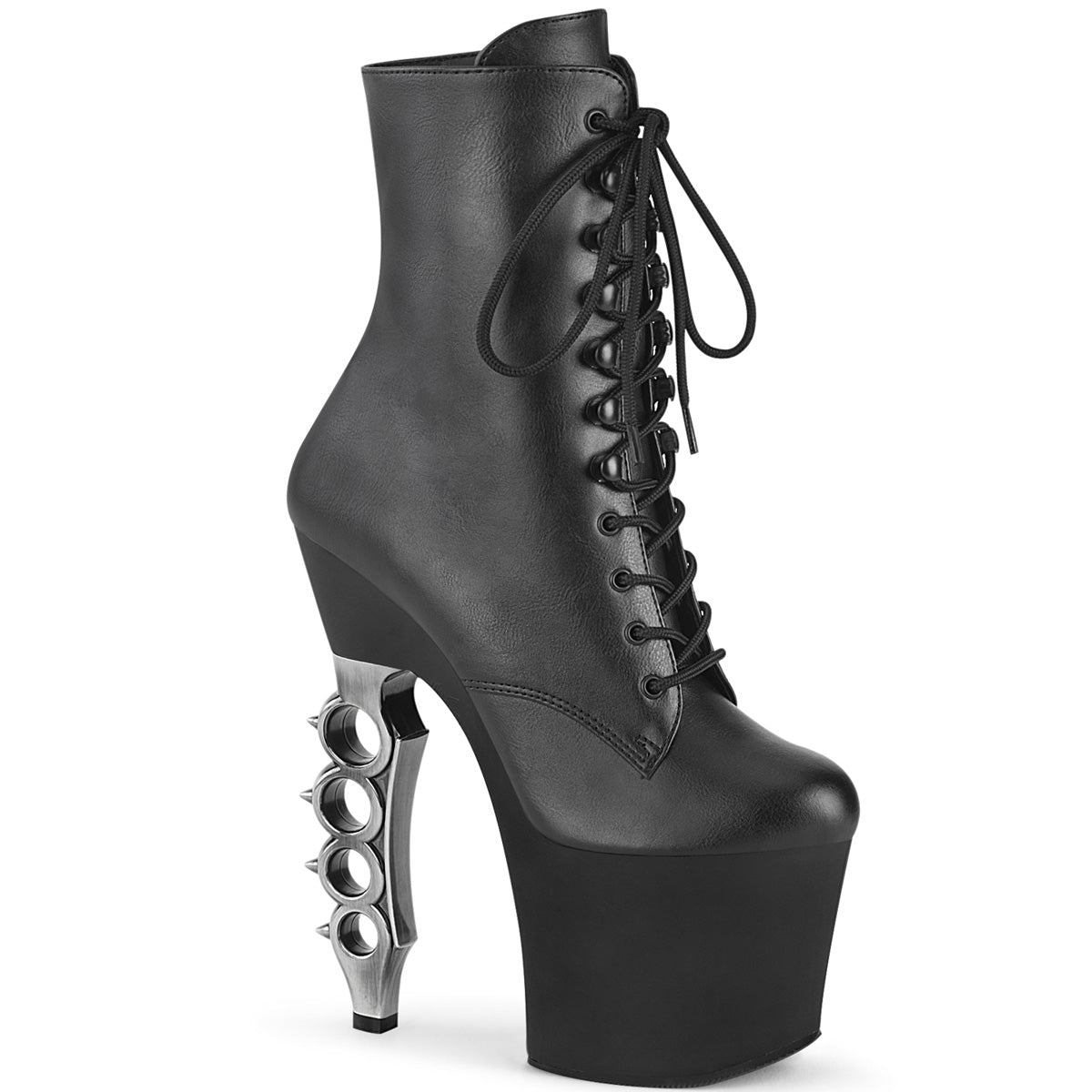 Pleasers Irongrip-1020 - Blk Faux Leather/Blk Matte-Slv Brushed