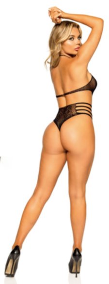 Lace Cut Out Strappy Bodysuit Black - Model Express VancouverLingerie