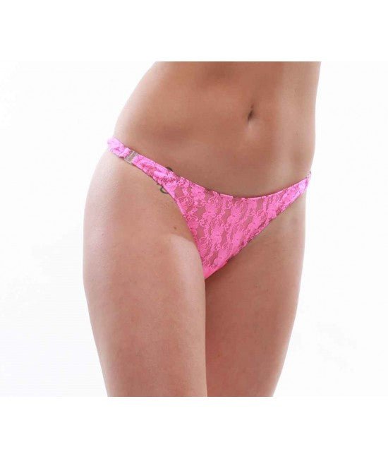 Lace Detachable T-Back Thong with Clips - Pink - Model Express VancouverBikini