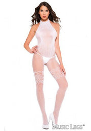 Lace Fishnet Halter Neck Bodystocking White - Model Express VancouverLingerie