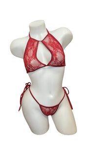 Lace Keyhole Bikini Set - Red - Model Express VancouverLingerie