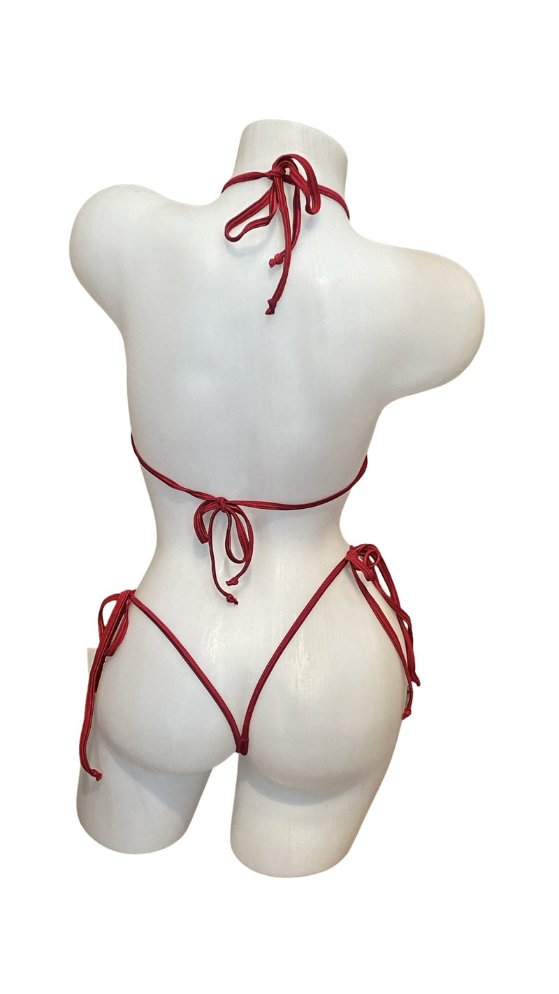 Lace Keyhole Bikini Set - Red - Model Express VancouverLingerie