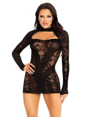 Lace Mini Dress with Gloved Sleeve Black - Model Express VancouverLingerie