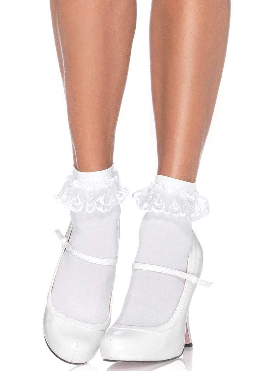 Lace Ruffle Nylon Anklet White - Model Express VancouverHosiery