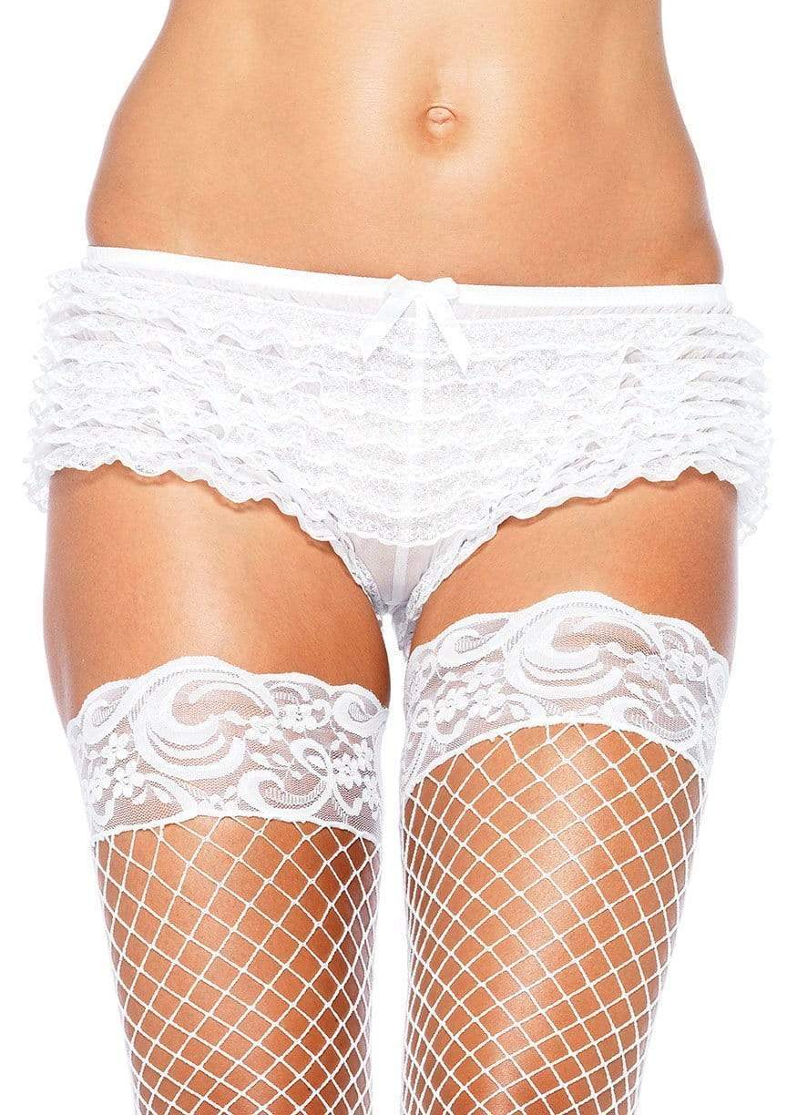 Lace Ruffle Tanga Shorts White - Model Express VancouverLingerie