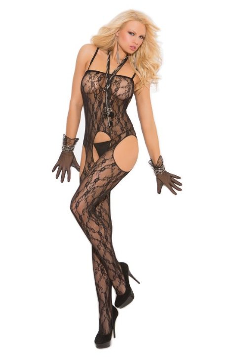 Lace Suspender Bodystocking Black - Model Express VancouverLingerie