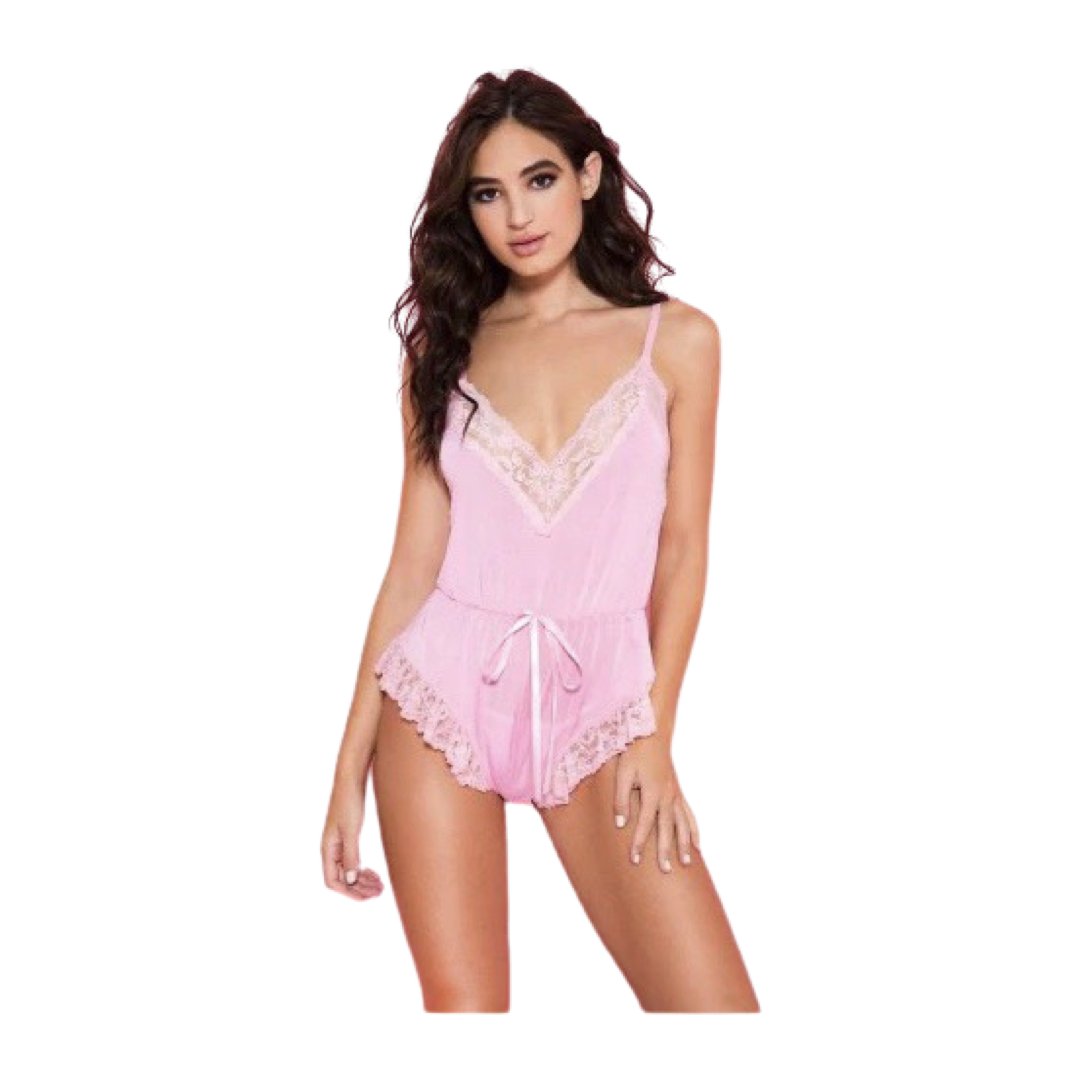 Lace Trim Romper Baby Pink - Model Express VancouverLingerie