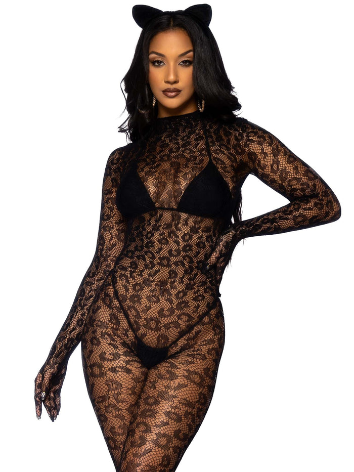 Leopard Net Gloved Bodysuit - Model Express VancouverLingerie