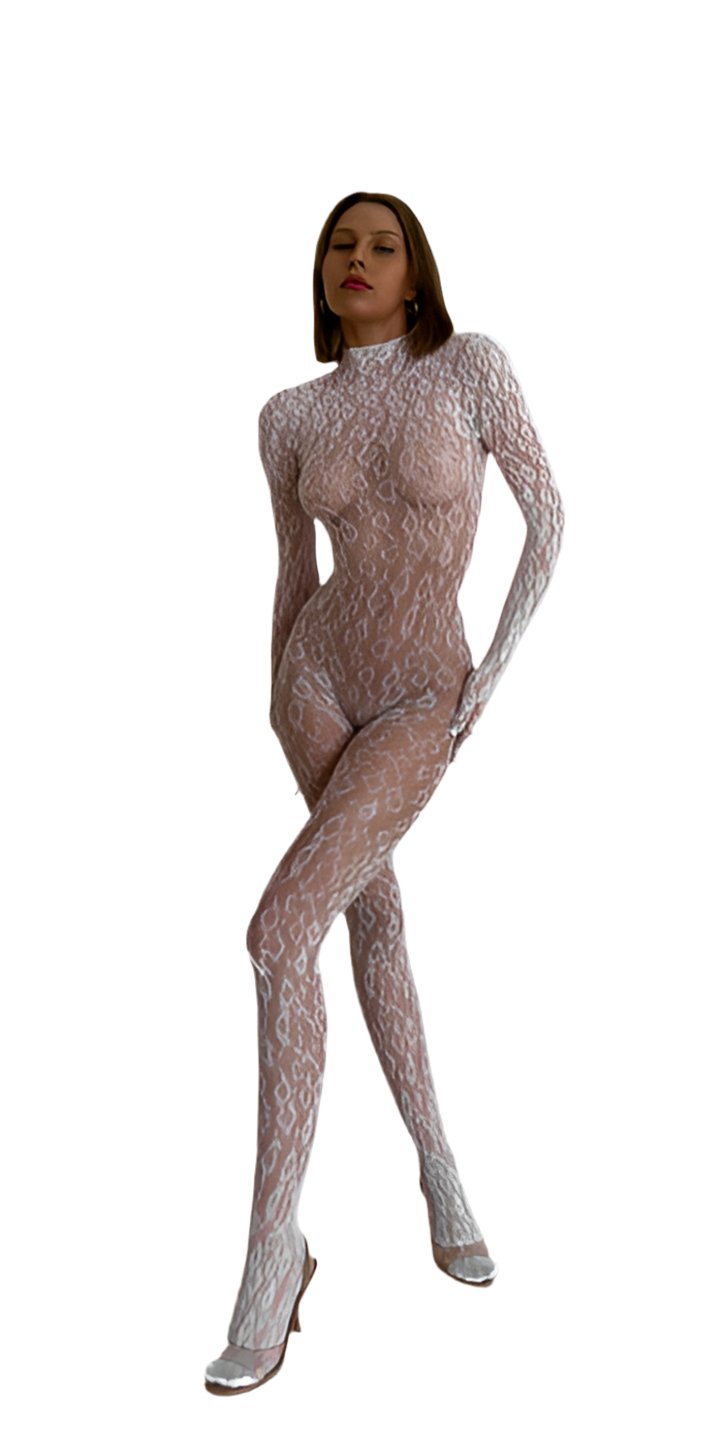Leopard One Piece White - Model Express VancouverLingerie