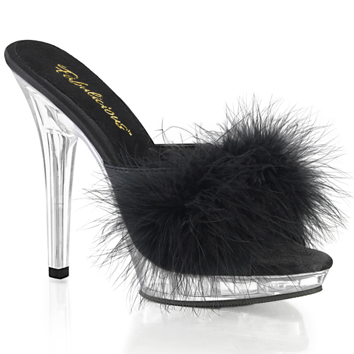 Fabulicious Lip-101-8 - Blk Satin-Fur/Clr