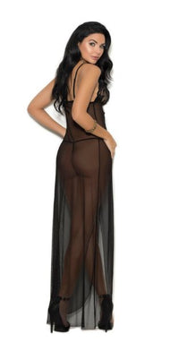 Long Mesh Gown with Satin Bow Black - Model Express VancouverClothing