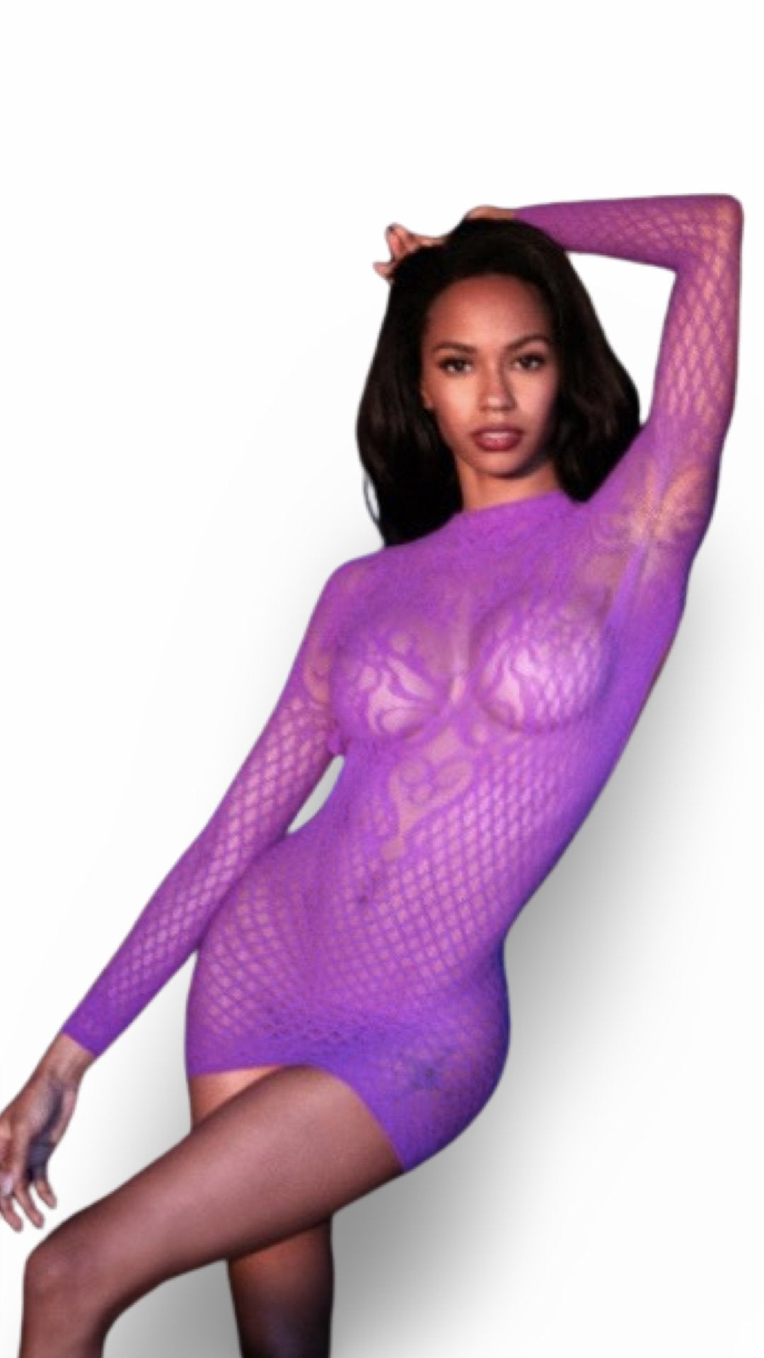 Long Sleeve Bodystocking Dress Purple - Model Express VancouverLingerie