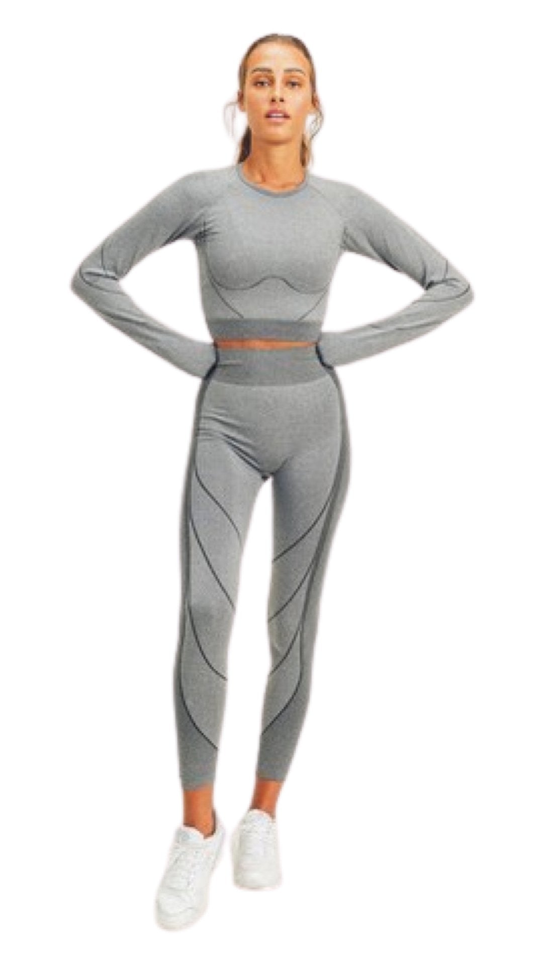 Long Sleeve Crop Top and Leggings Set Grey - Model Express Vancouver