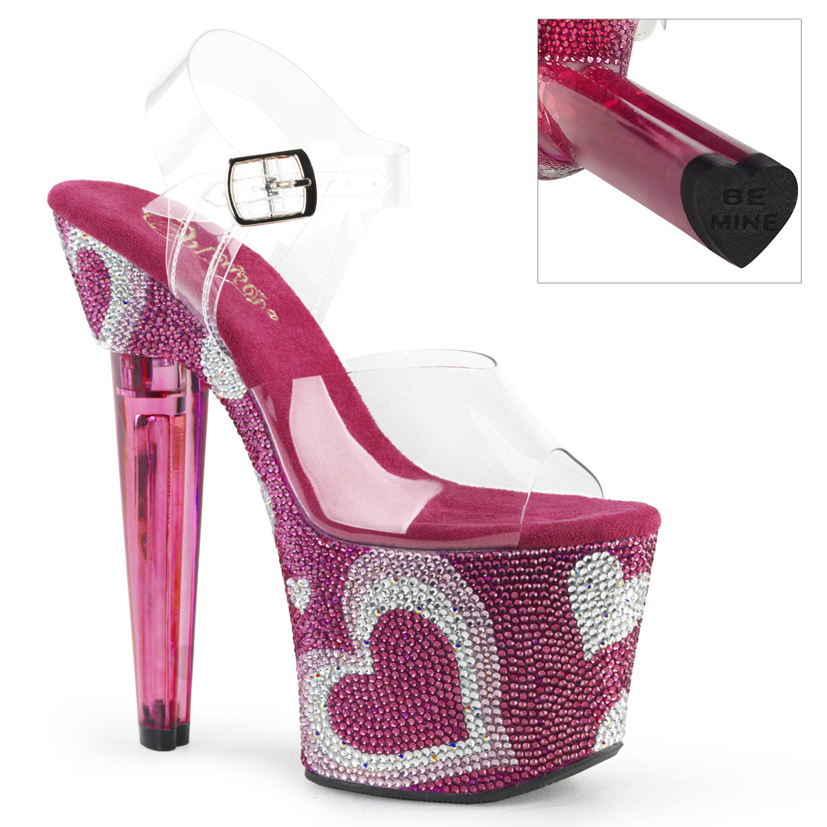 Pleasers Lovesick-708Heart - Clr/H. Pink-Wht RS