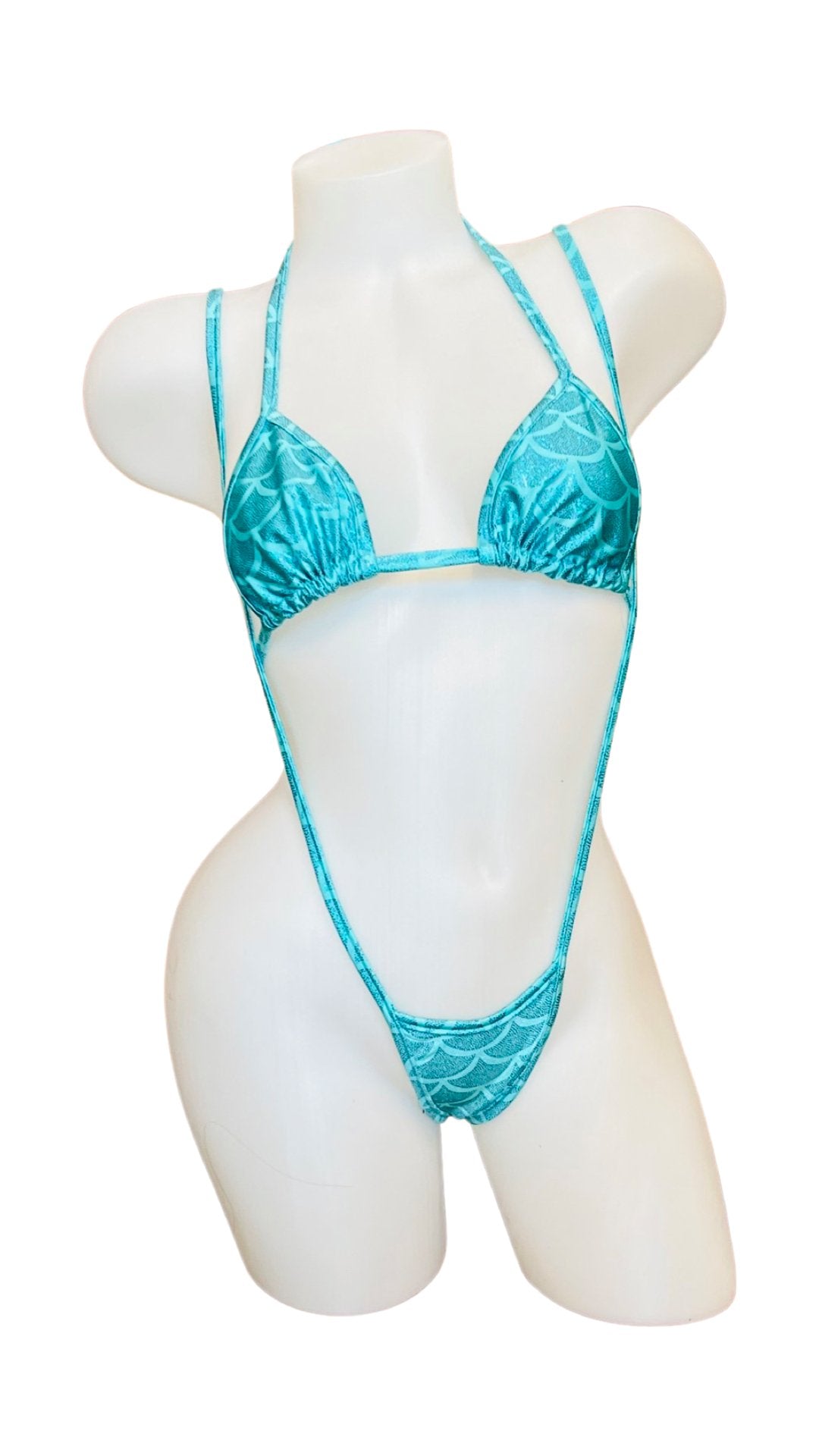 Mermaid Bikini Top and Sling Shot Set Blue - Model Express VancouverLingerie
