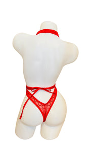 Mesh and Velvet Wrap with Dots Red - Model Express VancouverLingerie