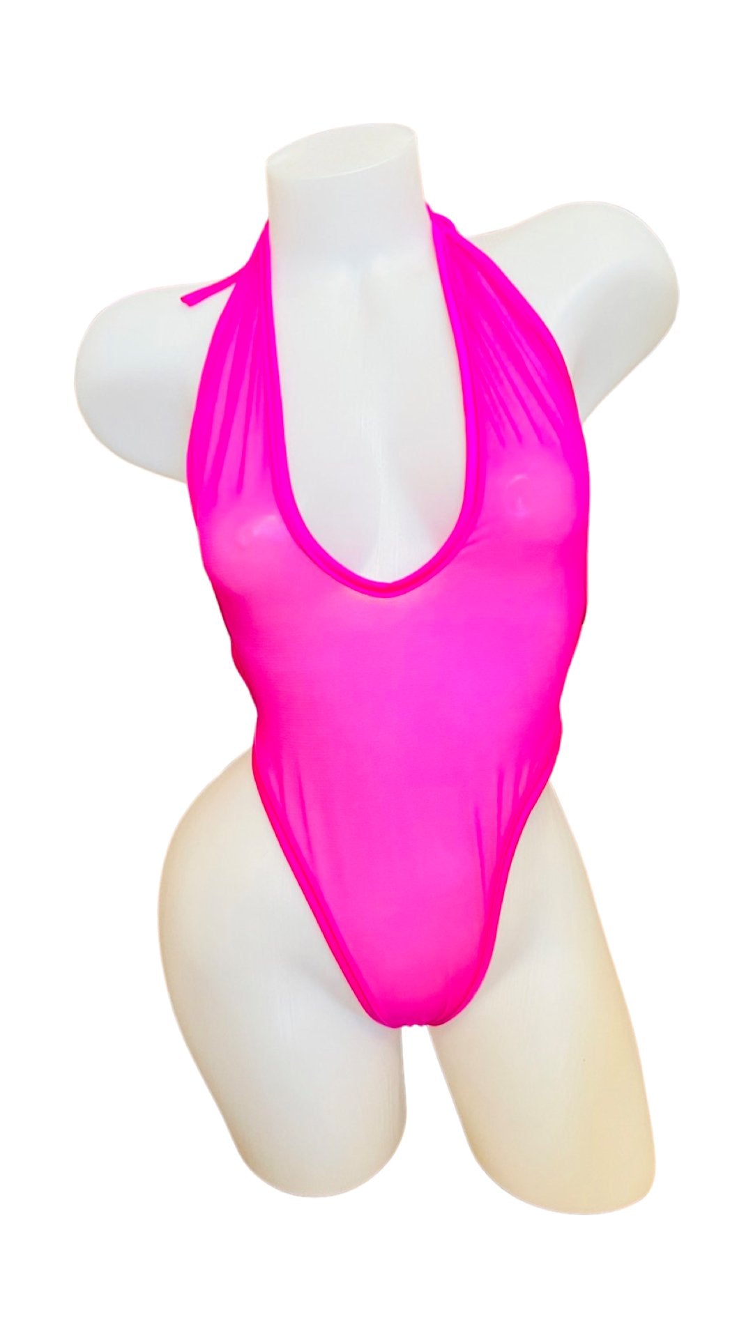 Mesh One Piece Y-Back Bodysuit Pink - Model Express VancouverLingerie