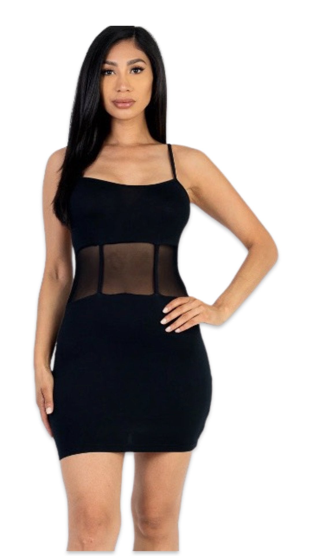 Mesh Panel Mini Dress Black - Model Express VancouverClothing