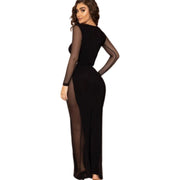 Mesh Plunging Long Sleeve Maxi Dress - Model Express VancouverClothing