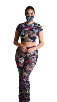 Mesh Two Piece Print Set Navy - Model Express VancouverClothing