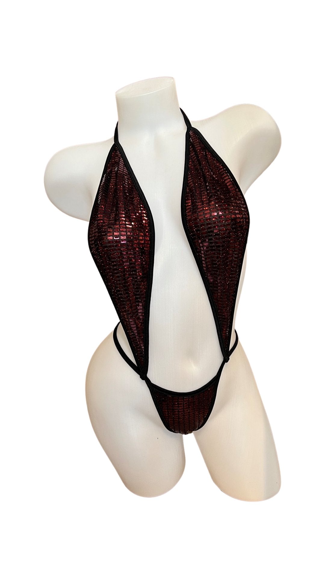 Metallic Sequin Slingshot Bikini - Burgundy - Model Express VancouverLingerie